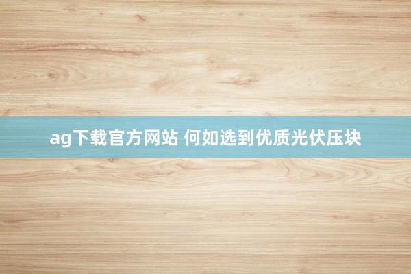 ag下载官方网站 何如选到优质光伏压块